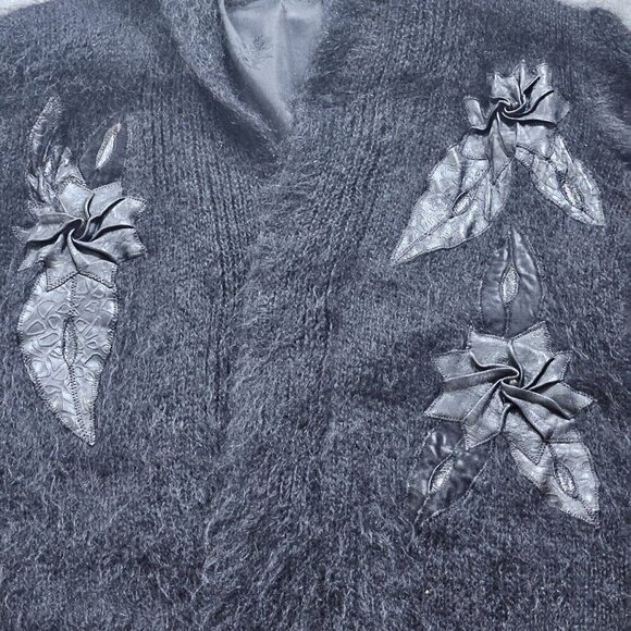 Handmade Cardigan Womens L Black Wool Blend Embellished Lined LS Whimsigoth Art - Picture 11 of 16